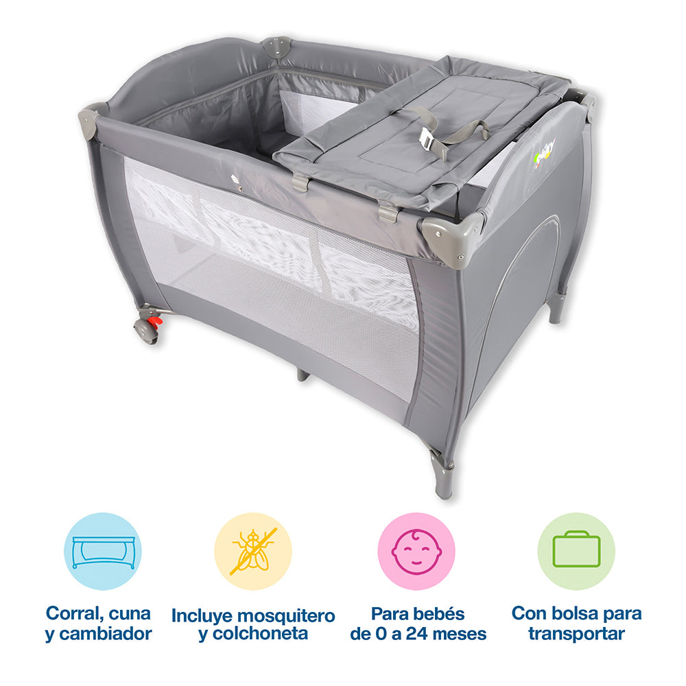 Cuna de Viaje 4 en 1 con Corral, Cambiador y Mosquitero Shimy — vista complementaria