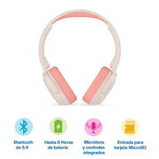 Audífonos para niños Bluetooth 5.4 con cable y microSD — componentes incluidos