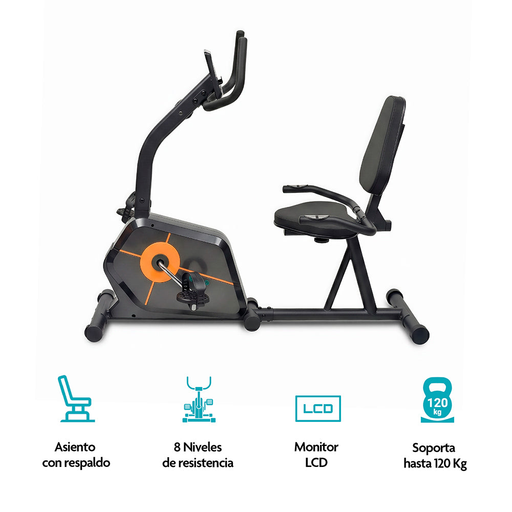 Bicicleta Estática con Respaldo, 8 Niveles de Resistencia, Monitor LCD y Asiento Ajustable