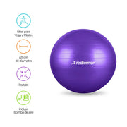 Pelota Pilates Yoga Fitness 65 Cm Con Bomba de Aire Redlemon Technology México