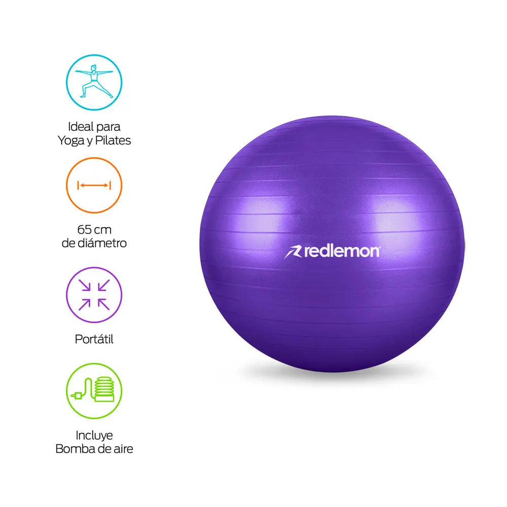 Pelota Pilates Yoga Fitness 65 Cm Con Bomba de Aire Redlemon Technology México
