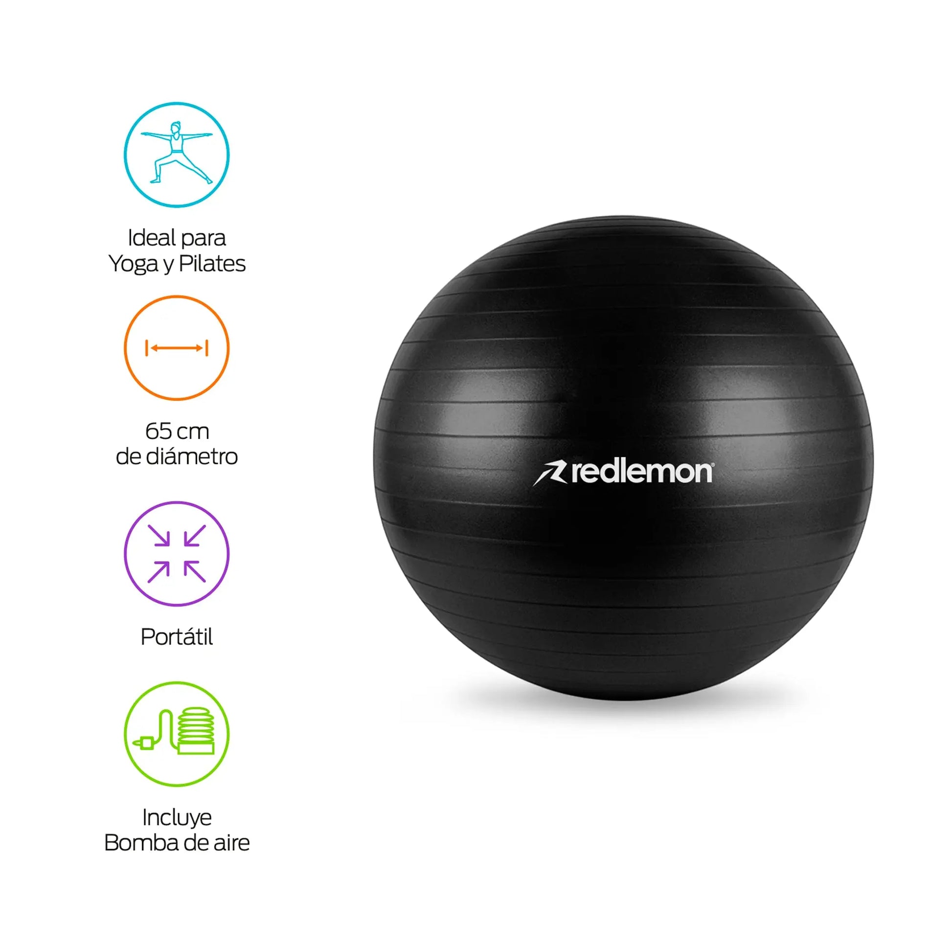 Pelota Pilates Yoga Fitness 65 Cm Con Bomba de Aire Redlemon Technology México
