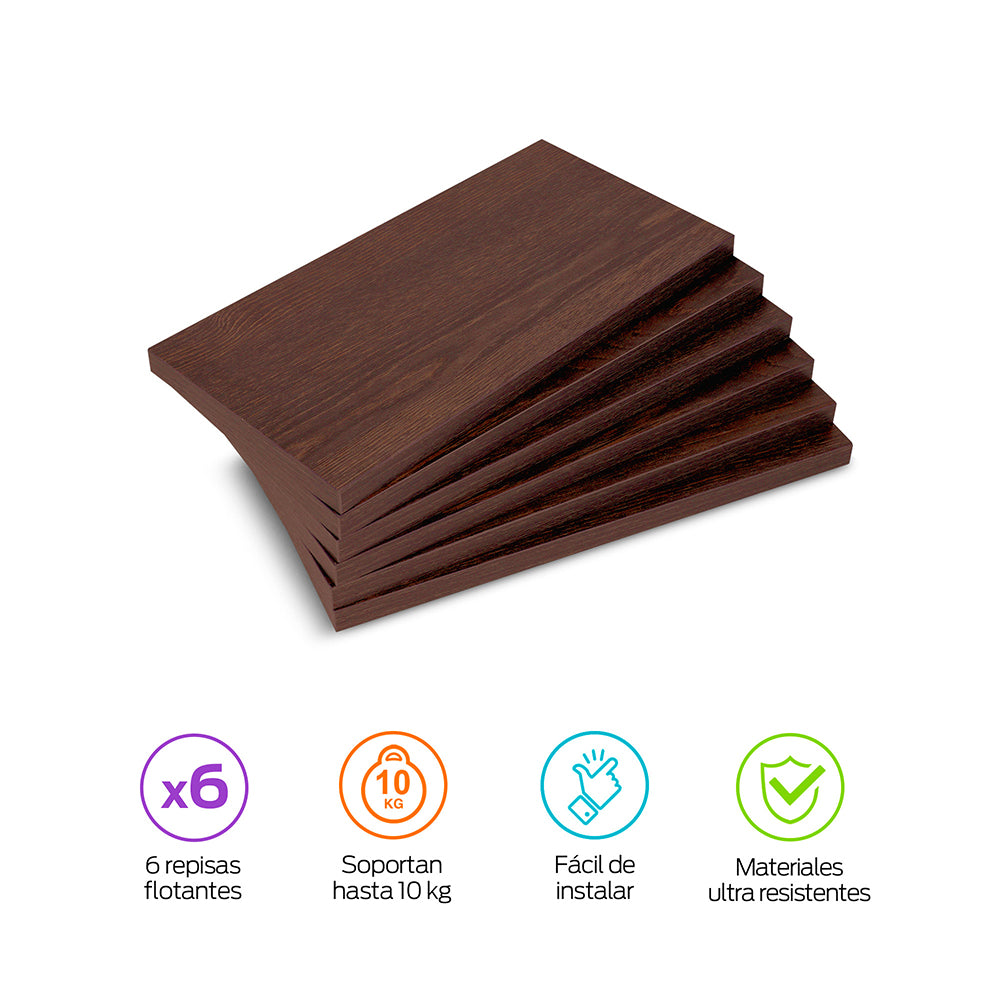 Repisas Flotantes Modernas de Madera 6 Pz Librero 30x15 cm