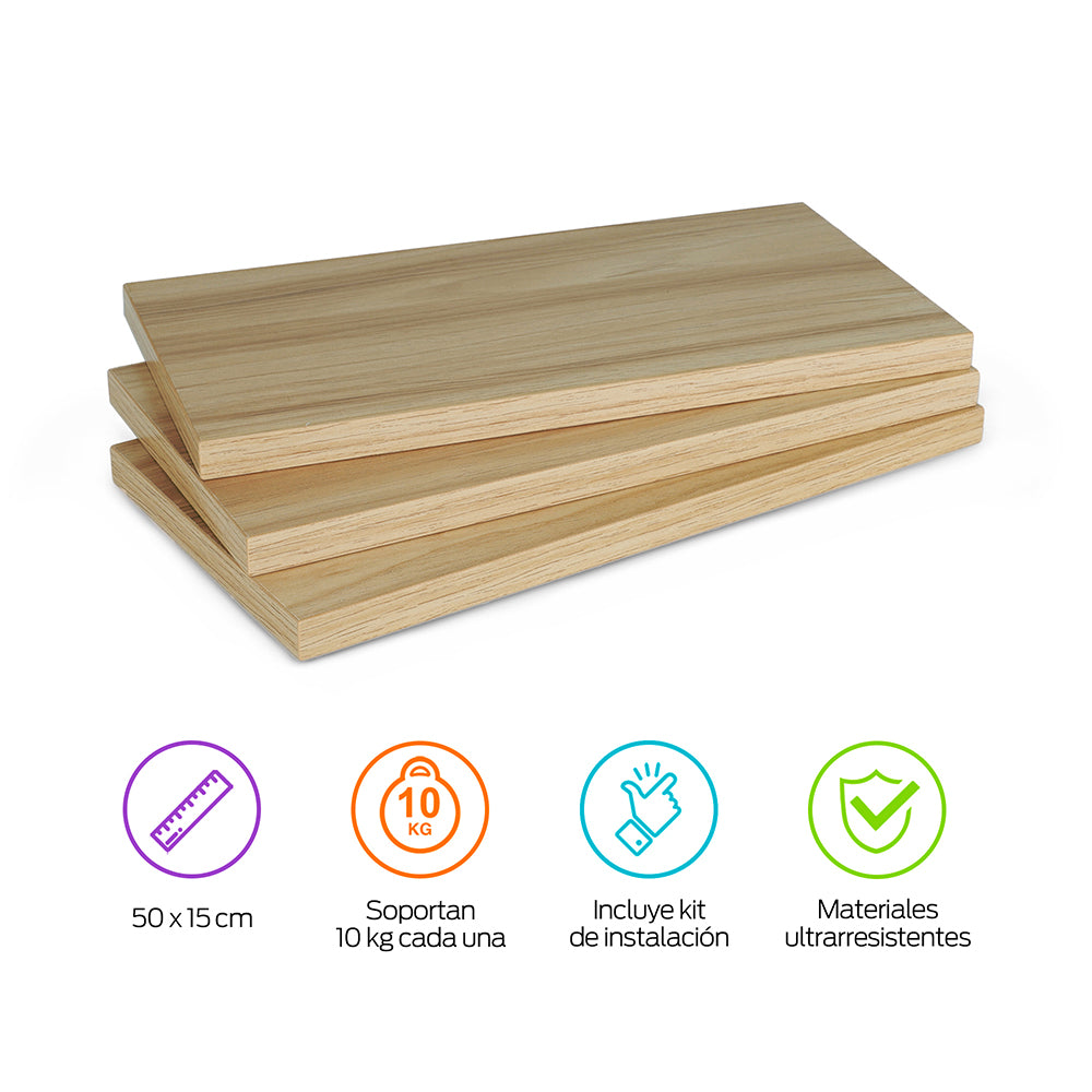 Set de 3 Repisas Flotantes de MDF de 30 x 15 cm