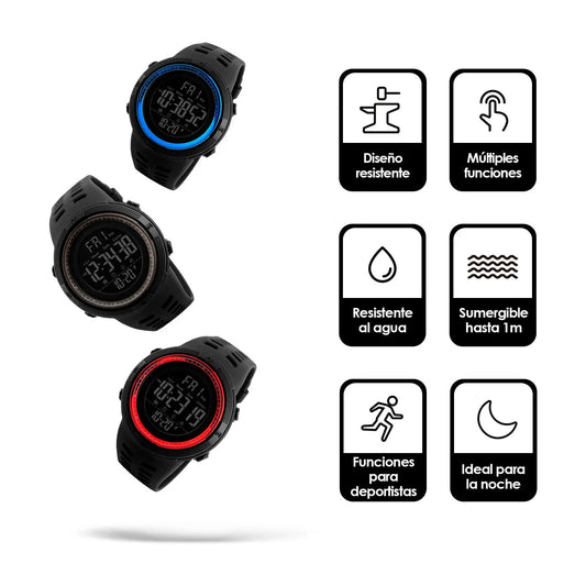 Reloj Deportivo Resistente Agua Digital, Alarma, Cronómetro 1251