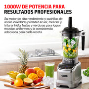 Licuadora Profesional 1000 W de 1.8 L con 3 Velocidades, 5 Funciones y Vaso Portátil