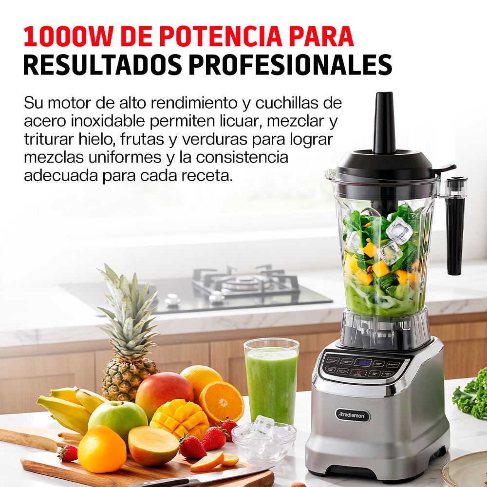 Licuadora Profesional 1000 W de 1.8 L con 3 Velocidades, 5 Funciones y Vaso Portátil