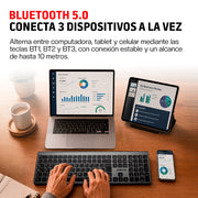 Teclado Inalámbrico Recargable con Cable USB-C para Windows, Mac y Android
