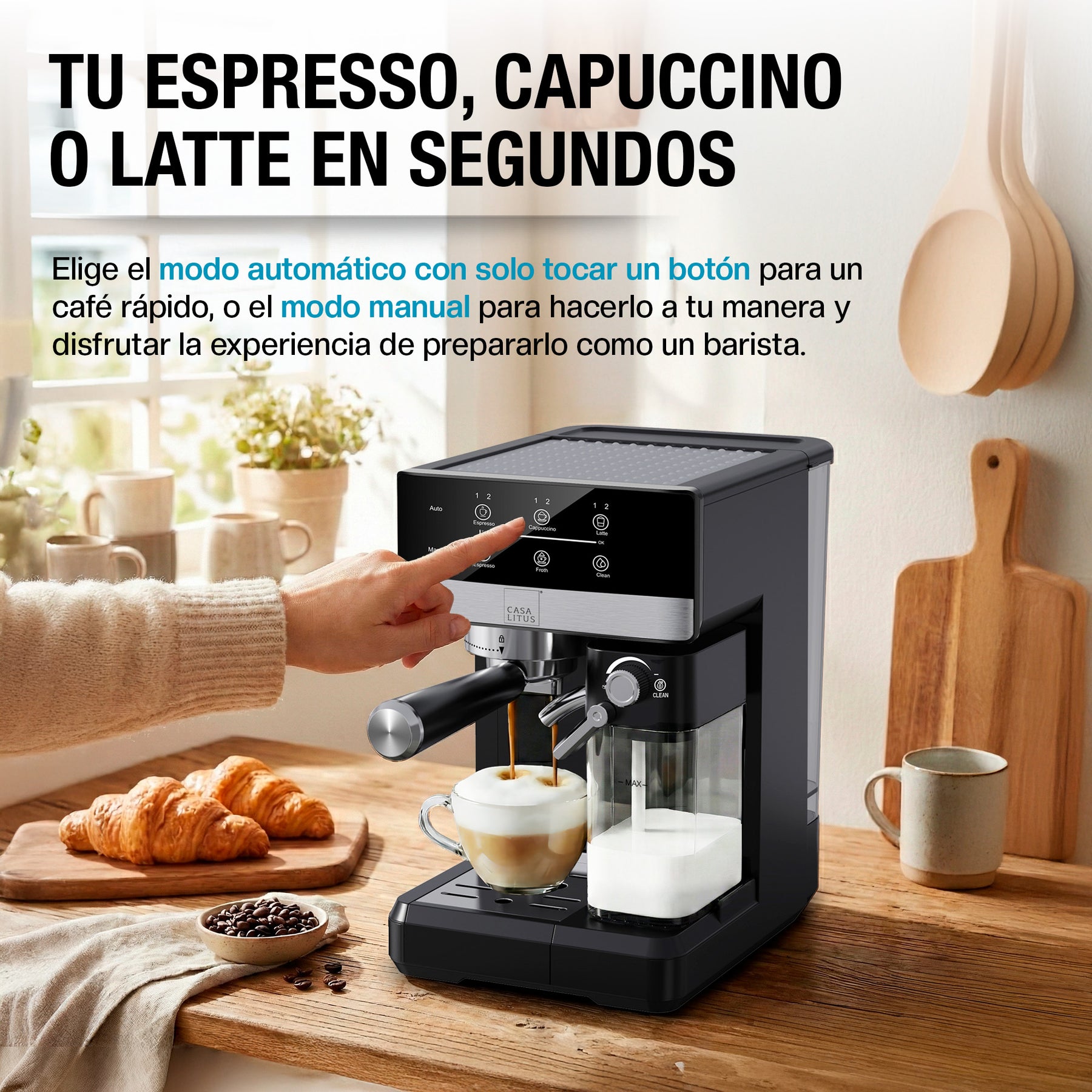 Preparación de espresso, capuchino o latte desde el panel touch