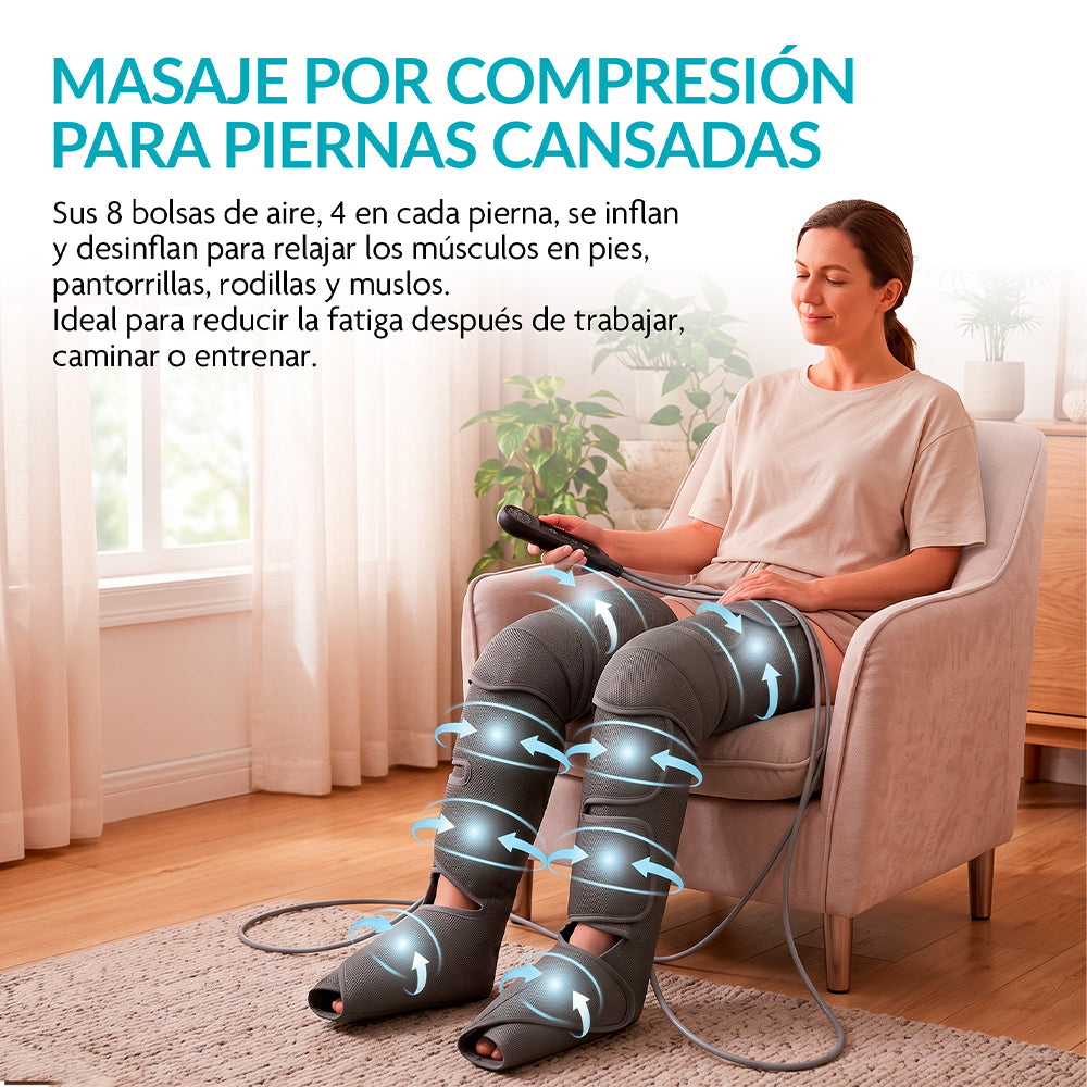 Masajeador de Piernas con Compresión de Aire y Calor, 3 Modos, 5 Intensidades y Temporizador