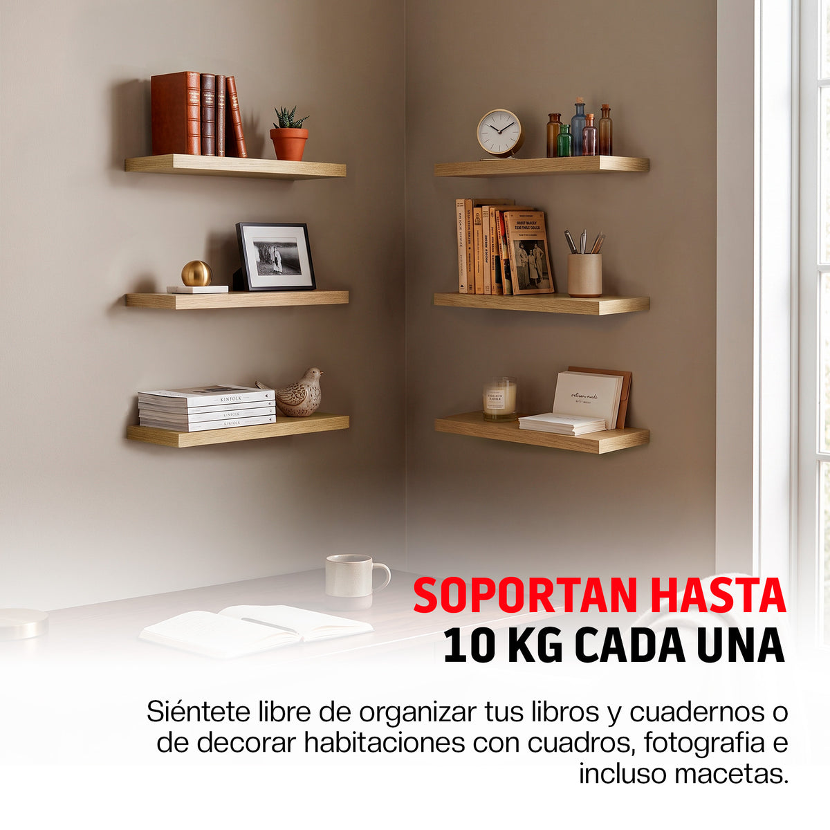 Repisas Flotantes Modernas de Madera 6 Pz Librero 30x15 cm