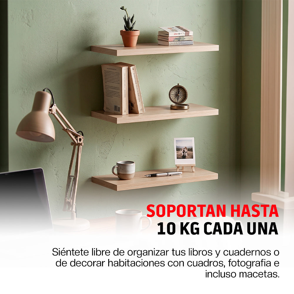 Set de 3 Repisas Flotantes de MDF de 30 x 15 cm