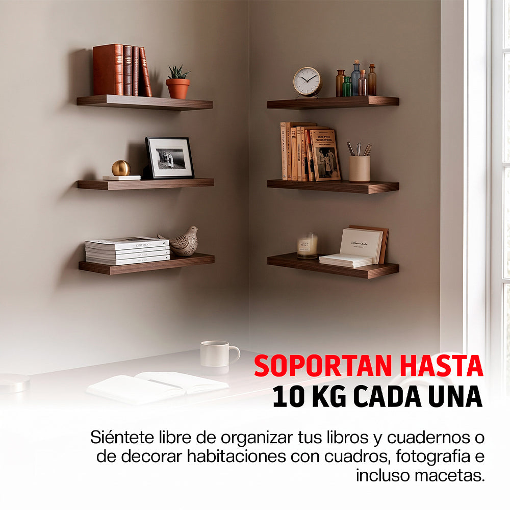 Repisas Flotantes Modernas de Madera 6 Pz Librero 30x15 cm
