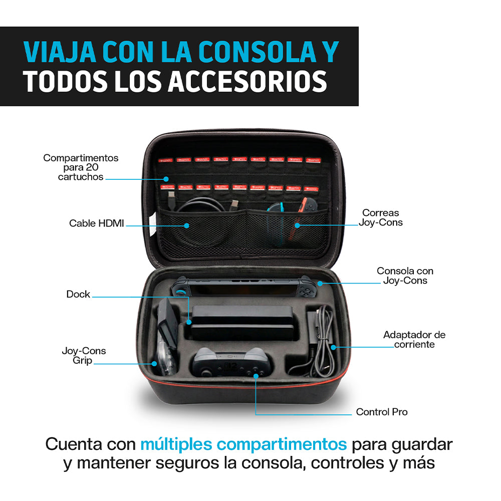 Funda Rígida para Nintendo Switch y Switch 2 con Compartimentos — detalle del producto