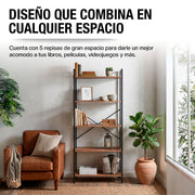 Librero de 5 Niveles Ajustables de Madera y Acero — detalle del producto