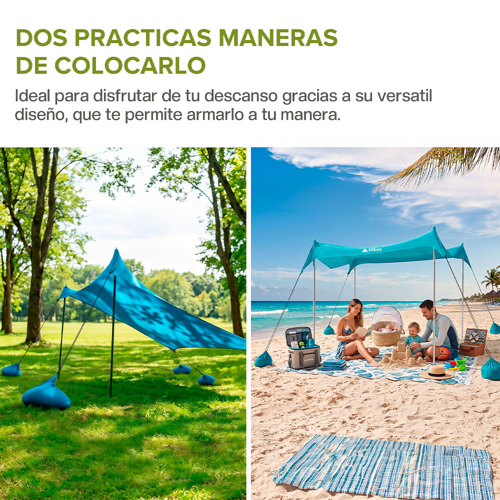 Toldo para Playa Portátil 3 x 3 m Carpa con Protección UV Resistente al Viento