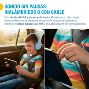Audífonos para niños Bluetooth 5.4 con cable y microSD — detalle del producto