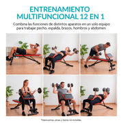Banco para Ejercicio 12 en 1 Plegable con 2 Ligas, Cojín Frontal y 7 Posiciones Ajustables