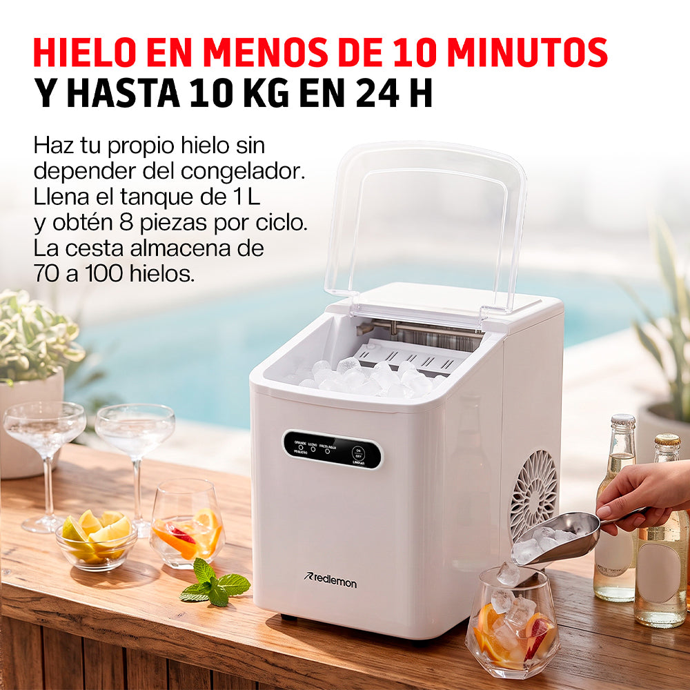 Máquina de Hielo, Fabrica 8 Cubos en 8 Minutos y 10 kg en 24 h