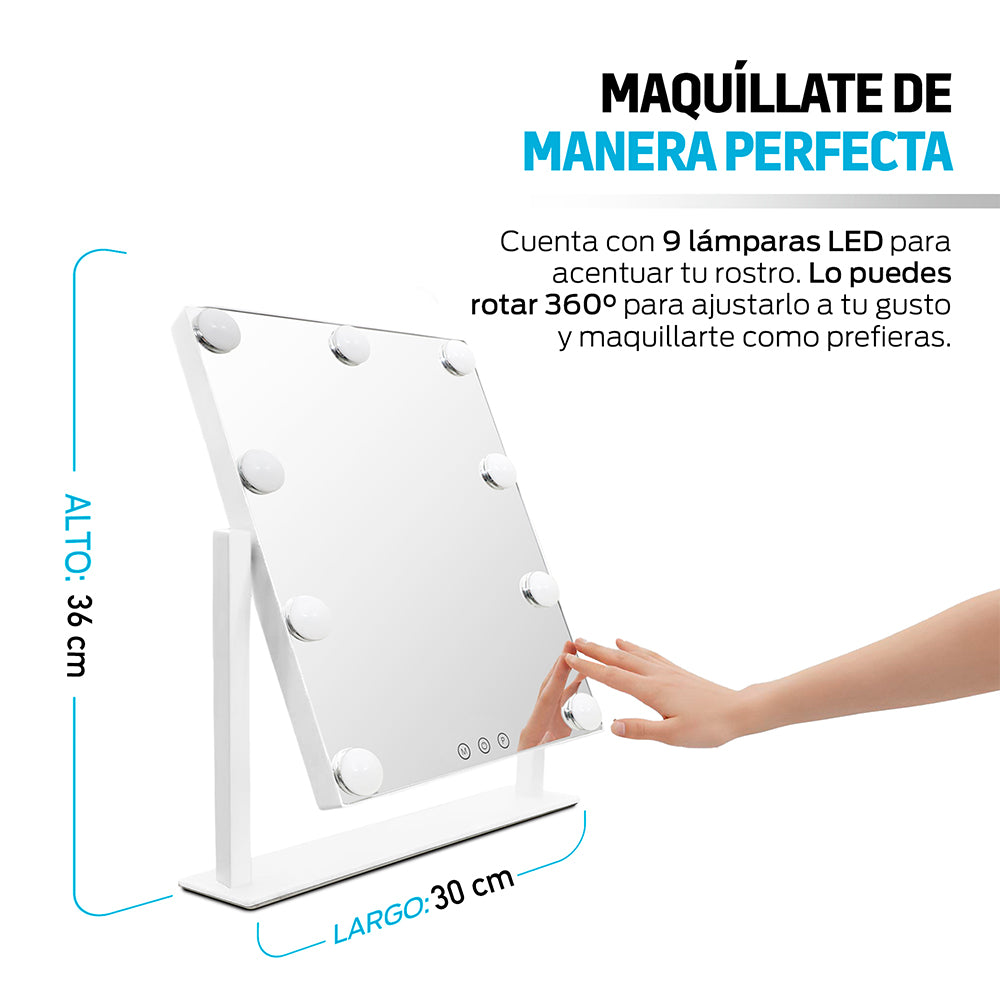 Espejo de Maquillaje con 9 Luces LED y Giro de 360° — detalle del producto