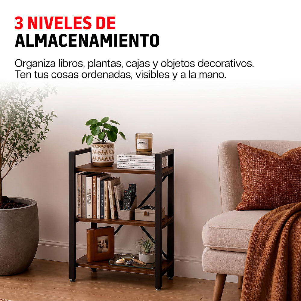 Estante Organizador de 3 Niveles, Madera y Hierro, para Hogar y Oficina