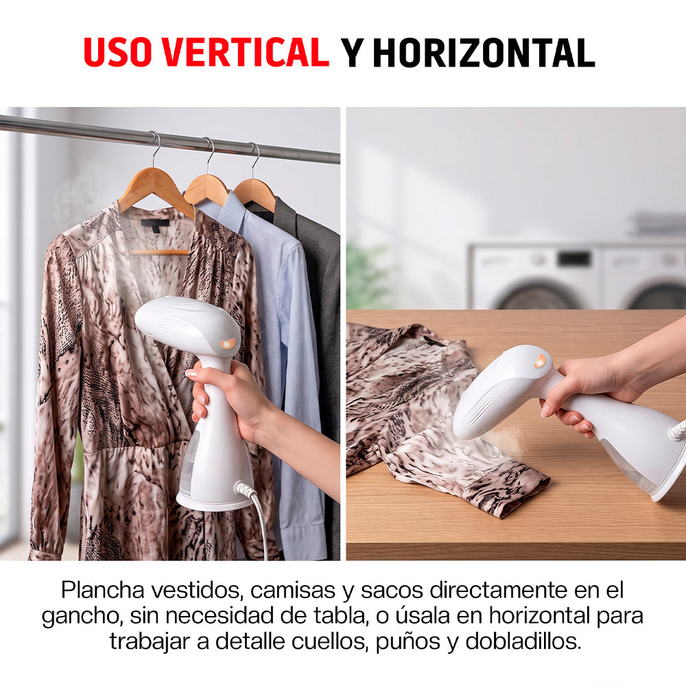 Plancha de Vapor Portátil para Ropa, Vertical y Horizontal, 1500 W, Depósito 300 ml