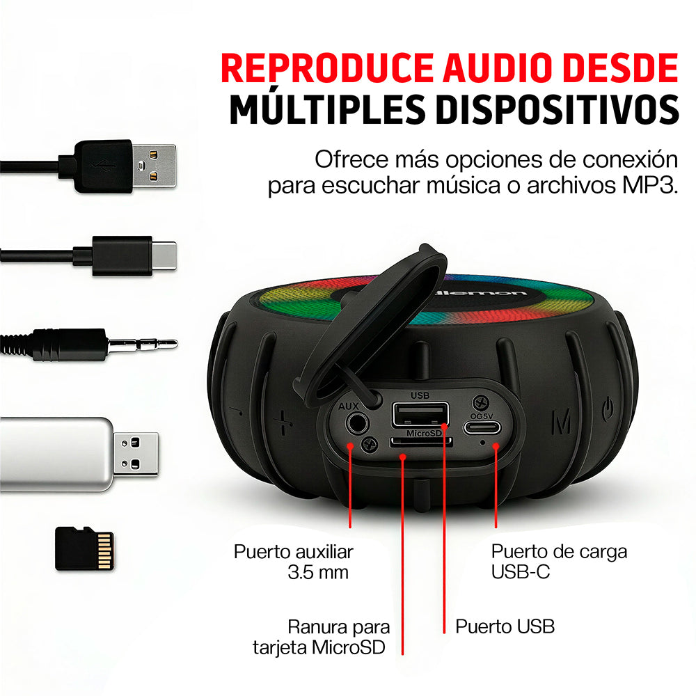 Bocina Bluetooth 5.0 Portátil IP66 de 3 W — características destacadas