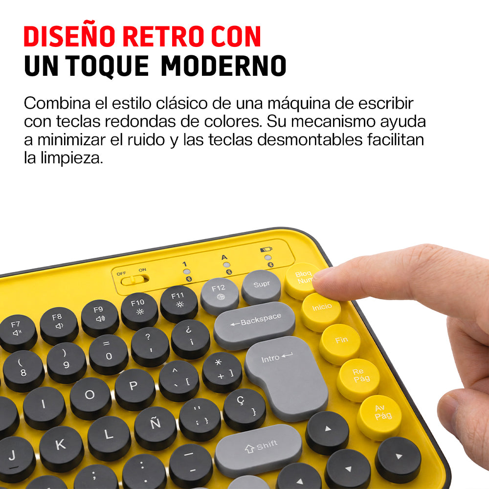 Teclado Inalámbrico en Español Diseño Retro con Teclas de Colores