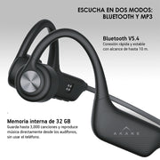 Audífonos de Conducción Ósea Deportivos Open Ear Bluetooth 5.4 y MP3 32GB Resistencia IPX8
