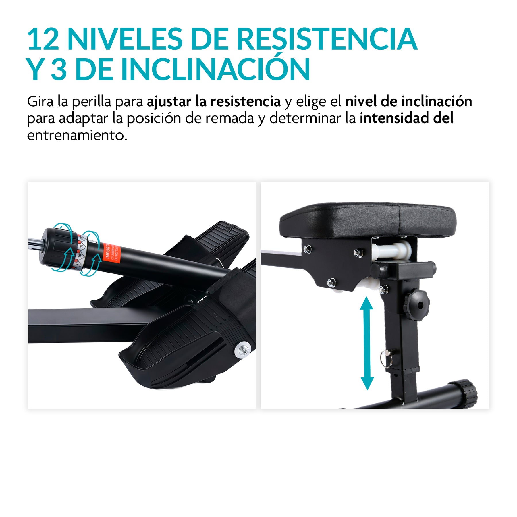 Ajuste de 12 resistencias y 3 inclinaciones en la remadora