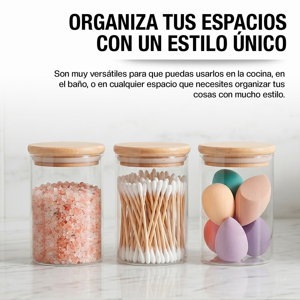 Recipientes Herméticos de Vidrio con Tapa de Bambú 8 Piezas Chicas