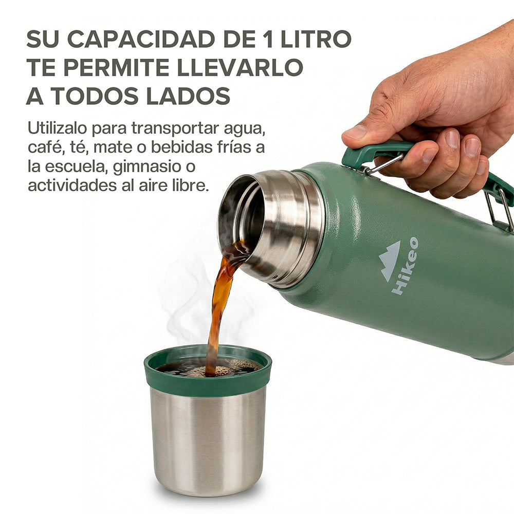 Termo de Acero Inoxidable de 1 L con Taza de 220 ml HIKEO — características destacadas