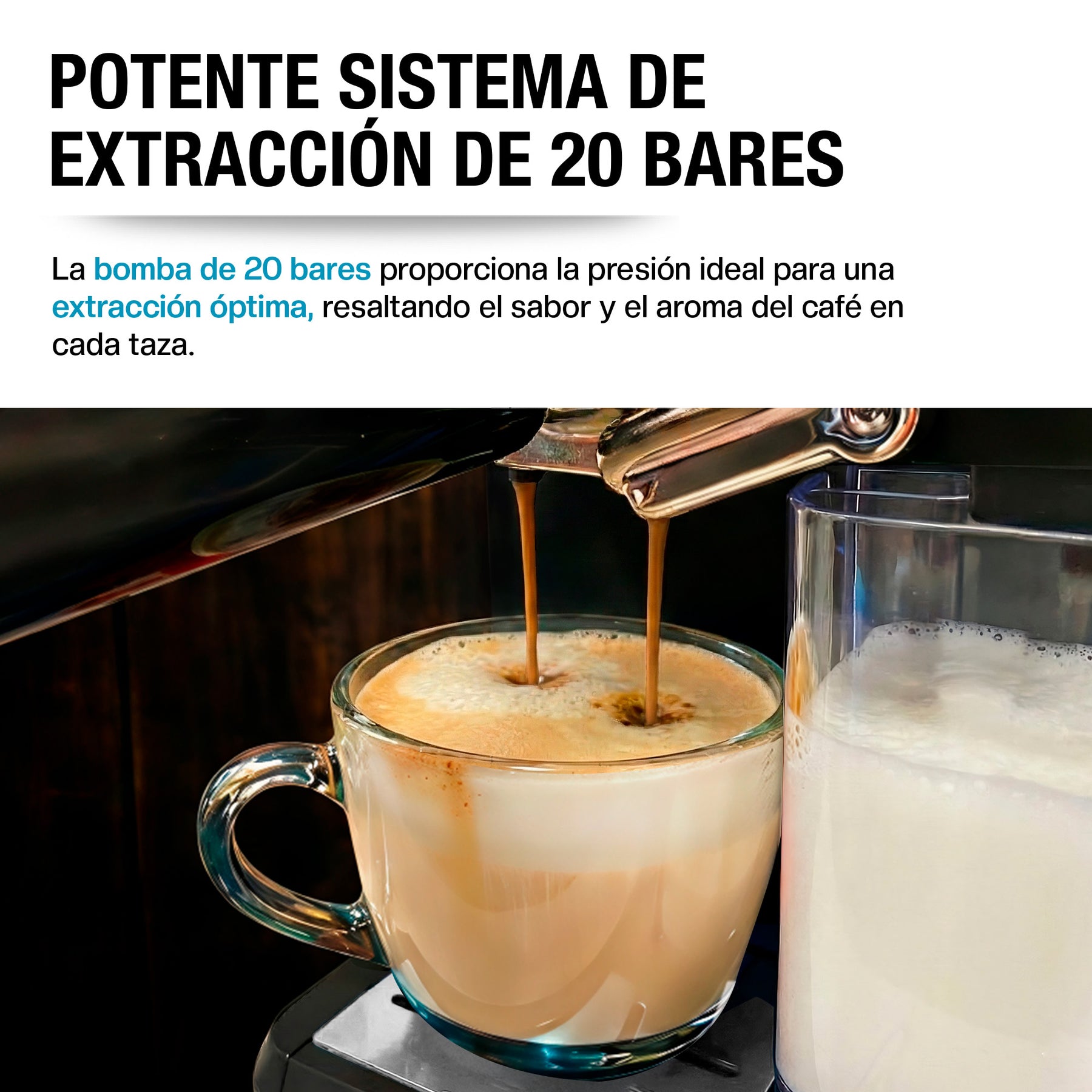 Extracción de espresso con bomba de 20 bares