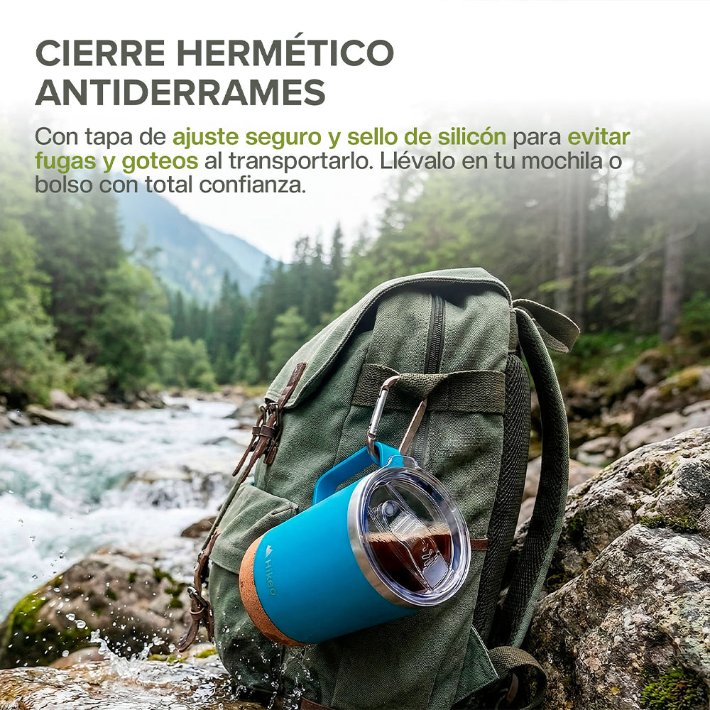 Set de 2 Termos de 700 ml con Base de Corcho y Popote — características destacadas