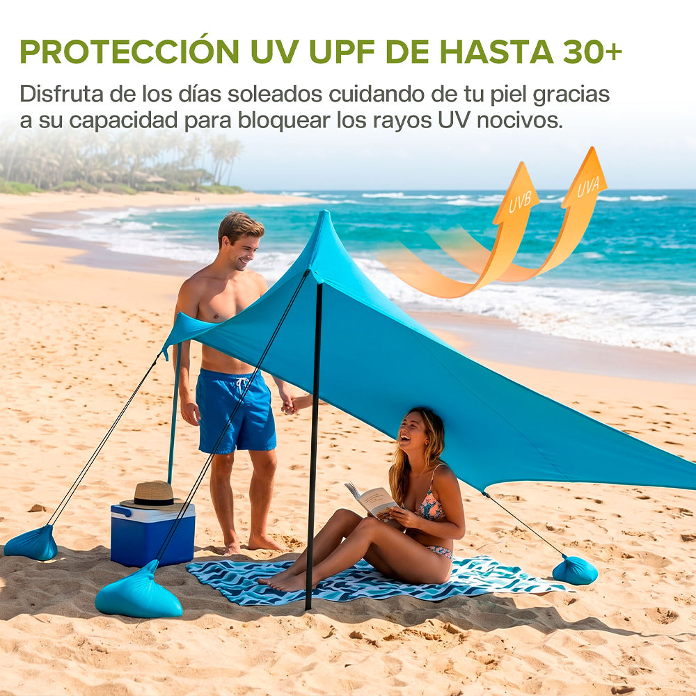 Toldo para Playa Portátil 3 x 3 m Carpa con Protección UV Resistente al Viento