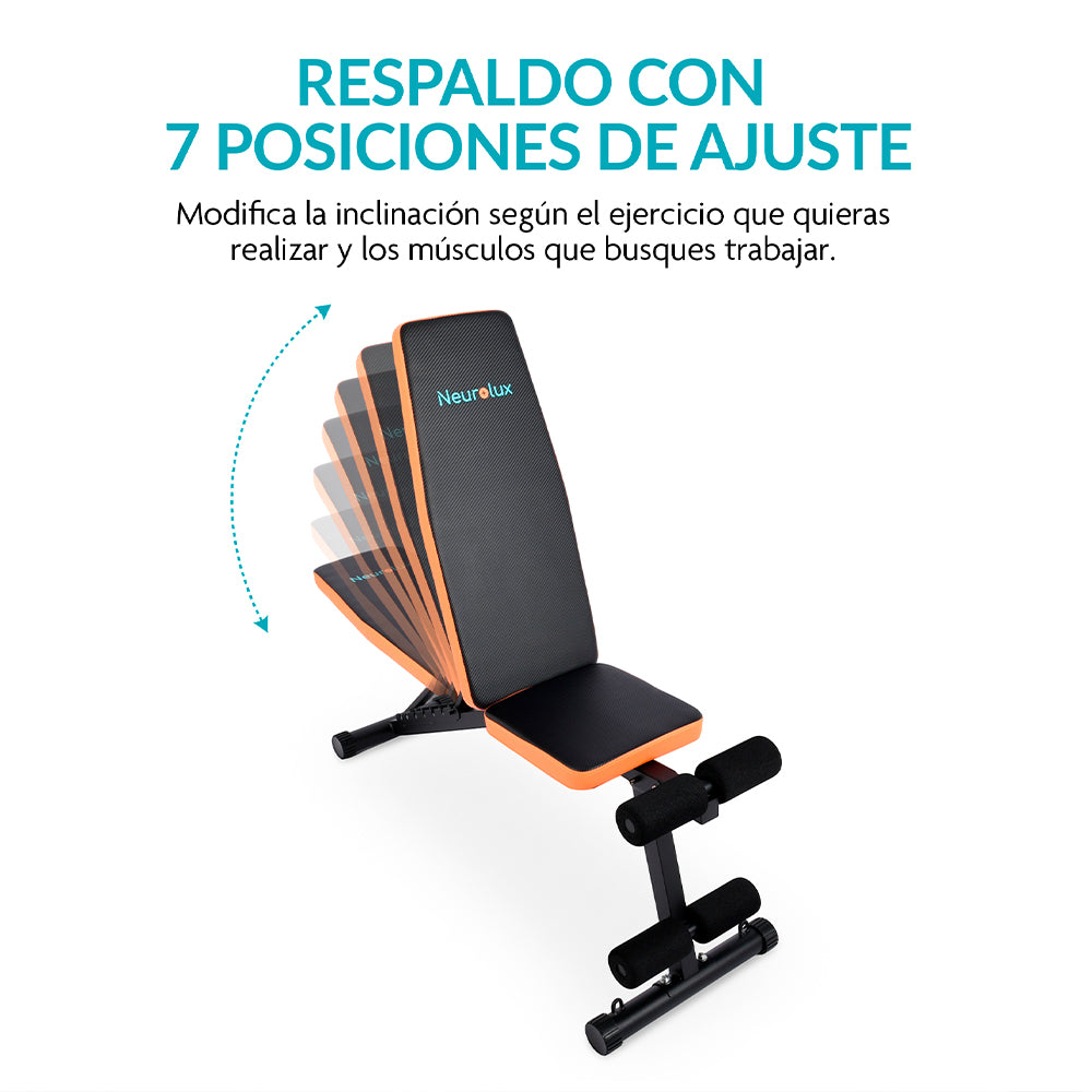 Banco para Ejercicio Multifuncional Plegable con 2 Ligas Incluidas y Respaldo de 7 Posiciones