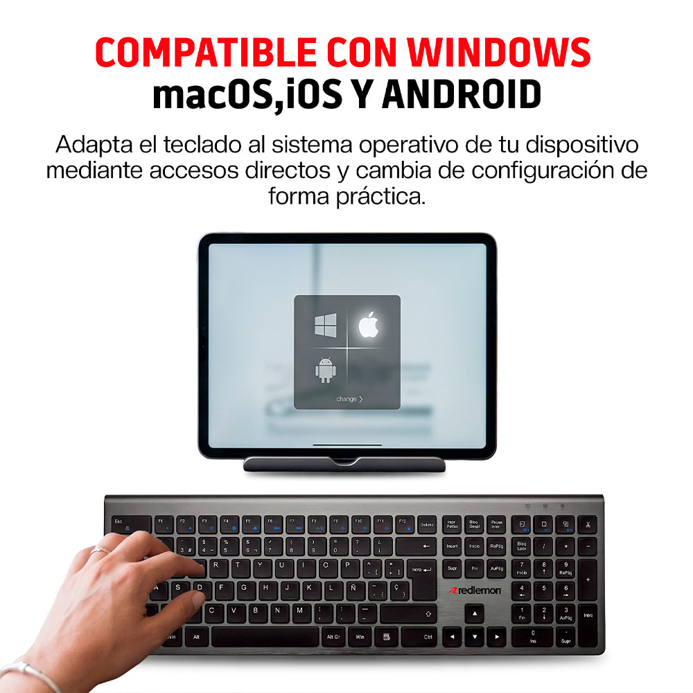 Teclado Inalámbrico Recargable con Cable USB-C para Windows, Mac y Android