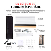 Caja de Luz para Fotografía Profesional Portátil (50x50x50 cm), Iluminación LED, 3 Fondos de Colores