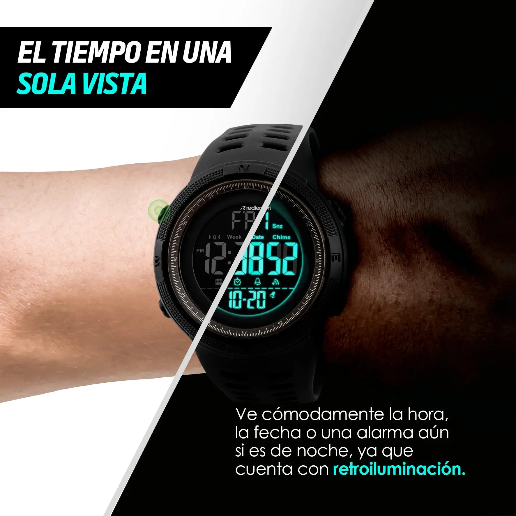 Reloj Deportivo Resistente Agua Digital, Alarma, Cronómetro 1251 Redlemon Technology México