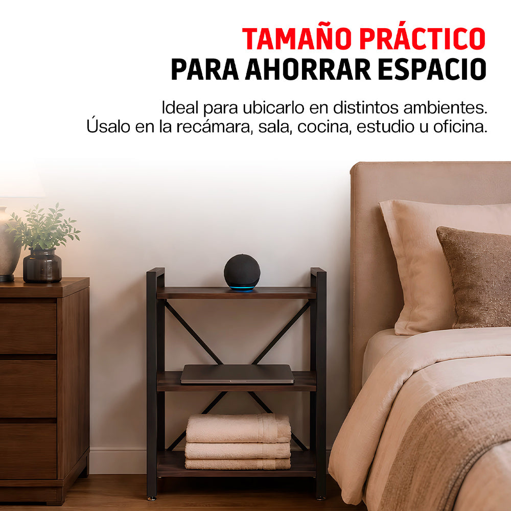 Estante Organizador de 3 Niveles, Madera y Hierro, para Hogar y Oficina