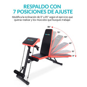 Banco para Ejercicio 12 en 1 Plegable con 2 Ligas, Cojín Frontal y 7 Posiciones Ajustables