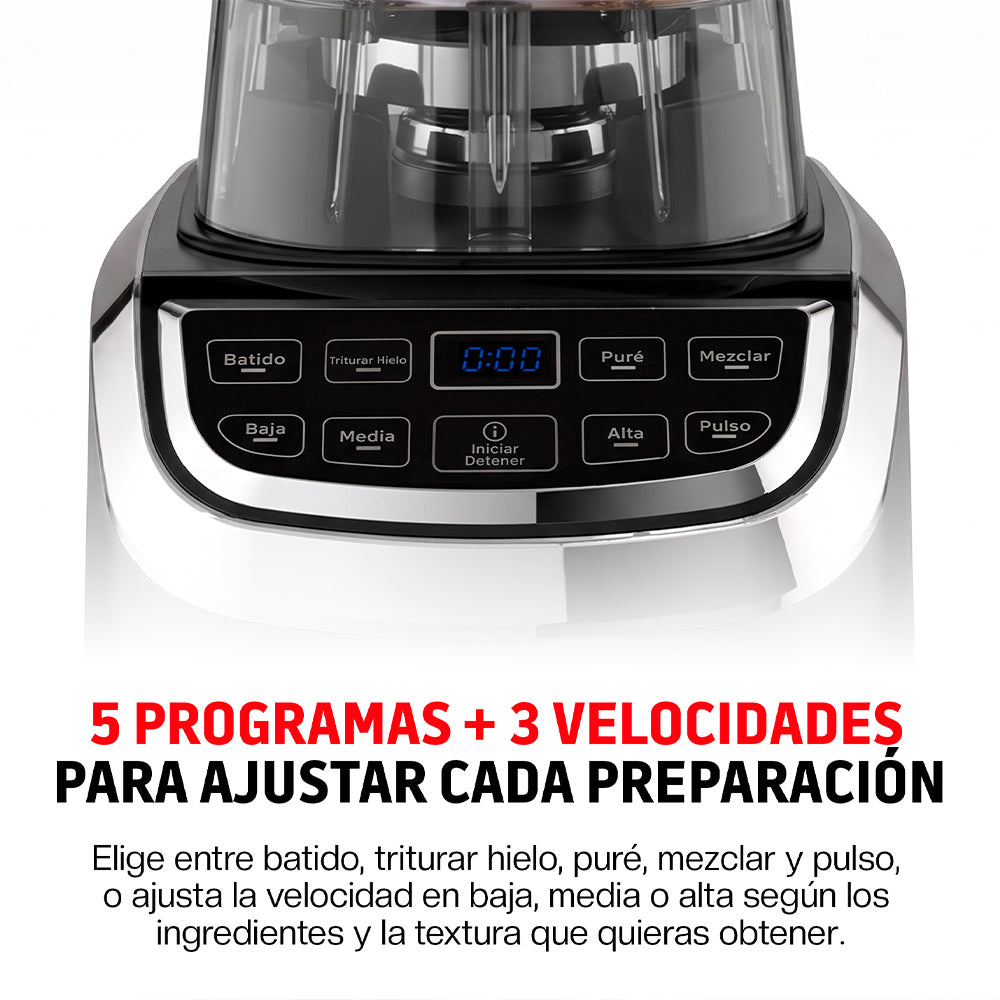 Licuadora Profesional 1000 W de 1.8 L con 3 Velocidades, 5 Funciones y Vaso Portátil