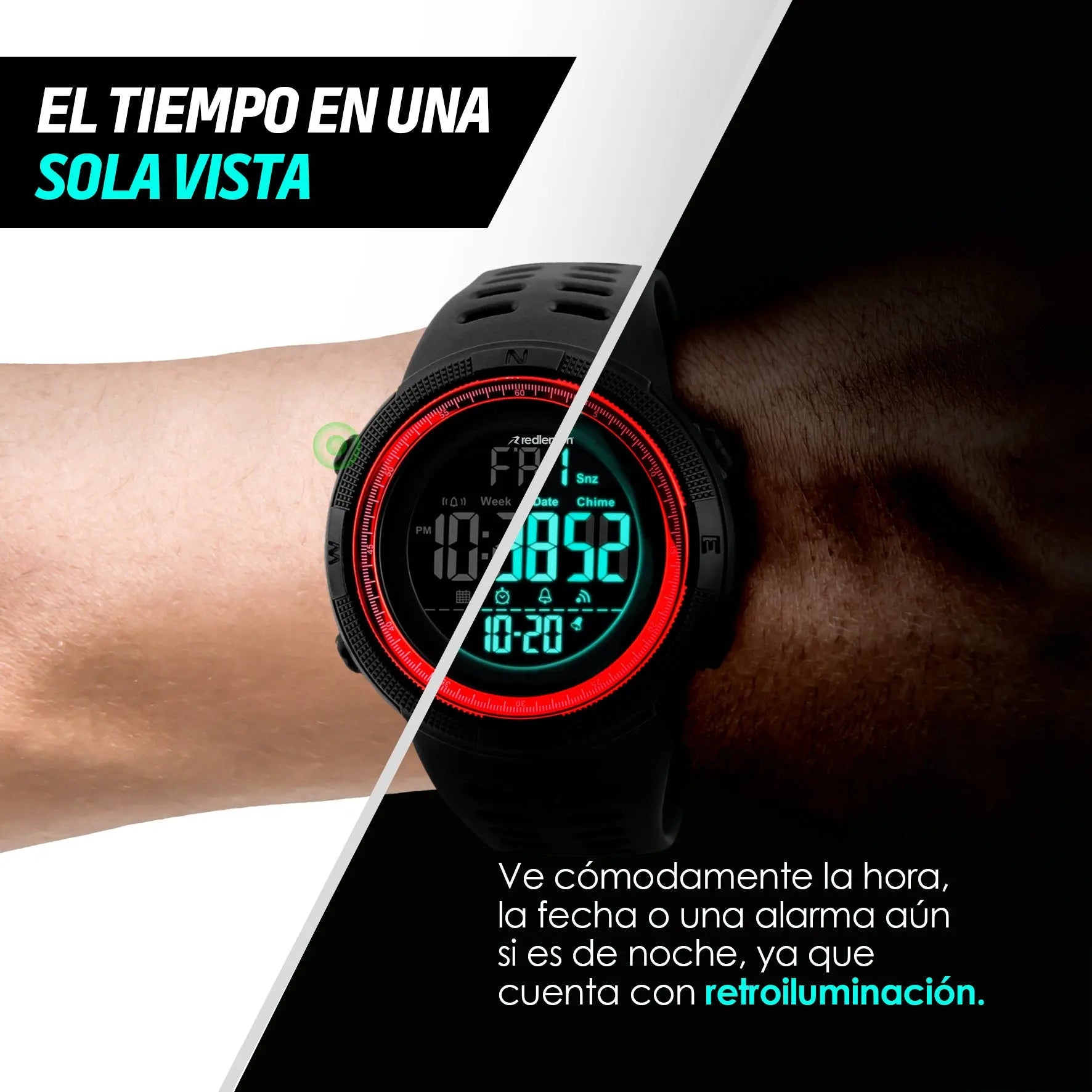 Reloj Deportivo Resistente Agua Digital, Alarma, Cronómetro 1251 Redlemon Technology México