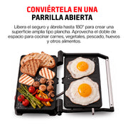 Parrilla Eléctrica para Panini, Antiadherente, Apertura 180° con Charola Removible