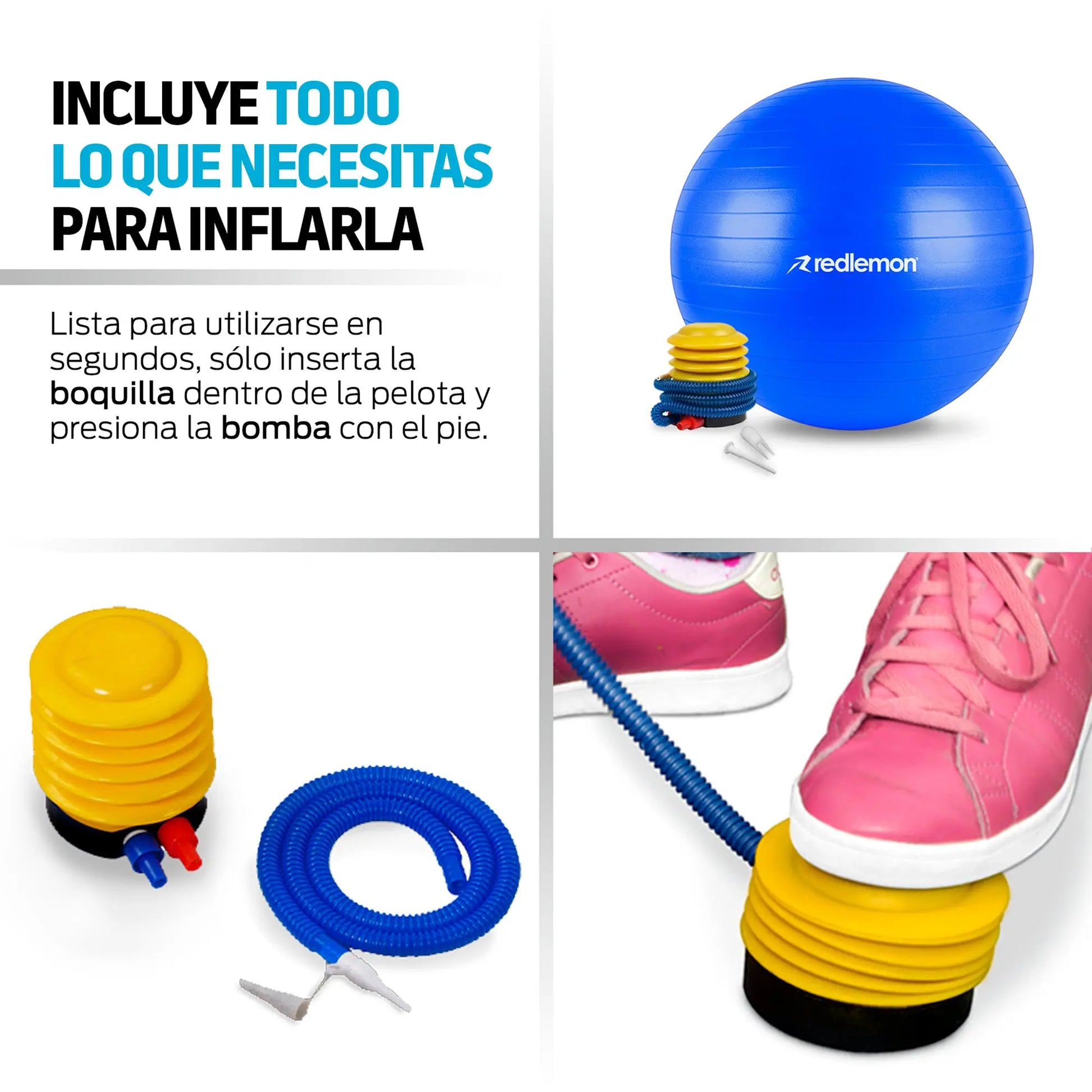 Pelota Pilates Yoga Fitness 65 Cm Con Bomba de Aire Redlemon Technology México