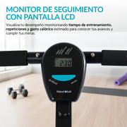 Monitor LCD de la remadora con tiempo, repeticiones y calorías