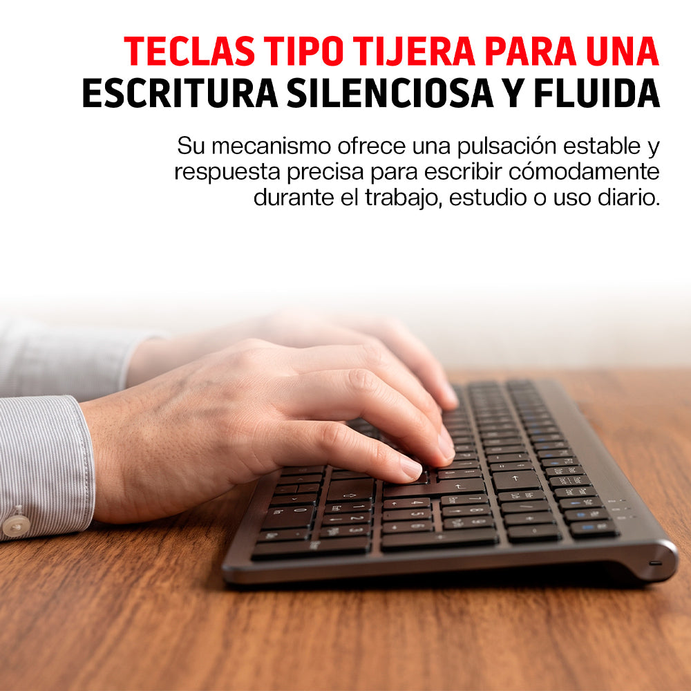 Teclado Inalámbrico Recargable con Cable USB-C para Windows, Mac y Android