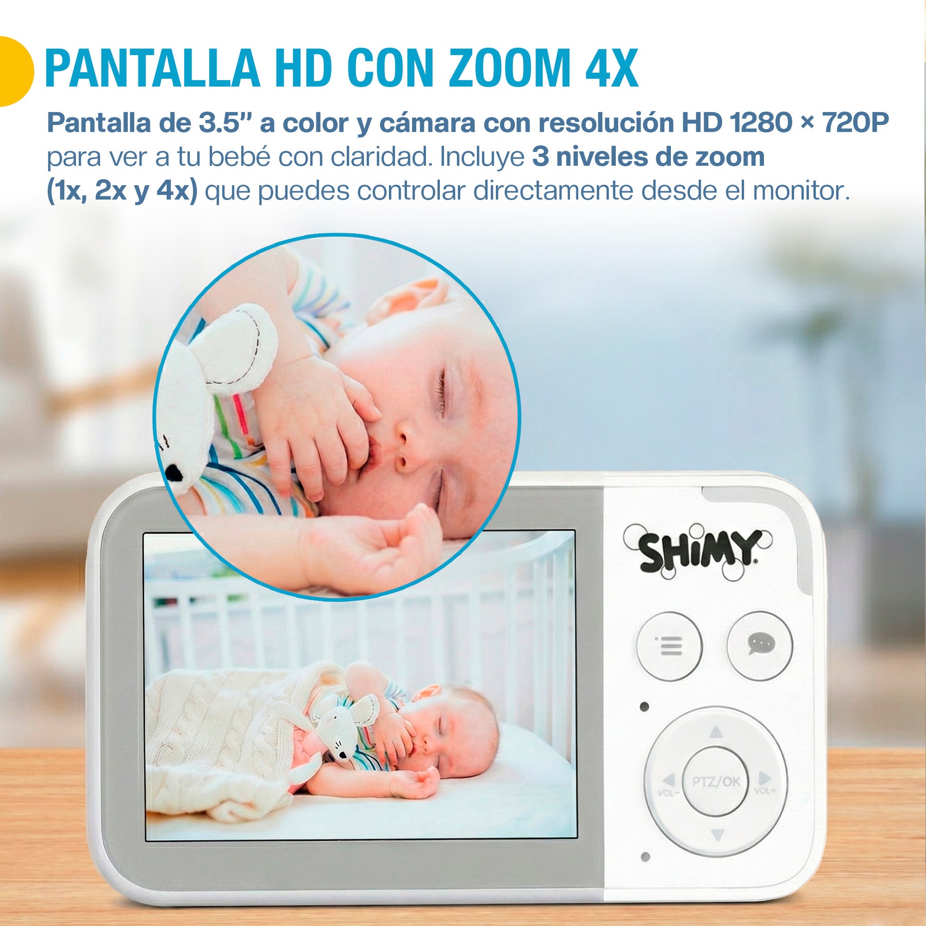 Monitor para bebé 3.5 pulgadas con cámara HD y VOX — detalle de diseño