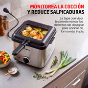 Freidora de Aceite Eléctrica 1.5 L Compacta, Canastilla Desmontable y Tapa con Ventana