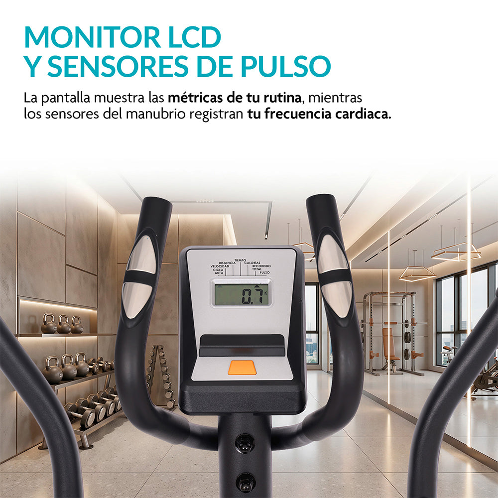 Bicicleta Elíptica 2 en 1 con 8 Niveles de Resistencia, Monitor LCD para Gimnasio en Casa